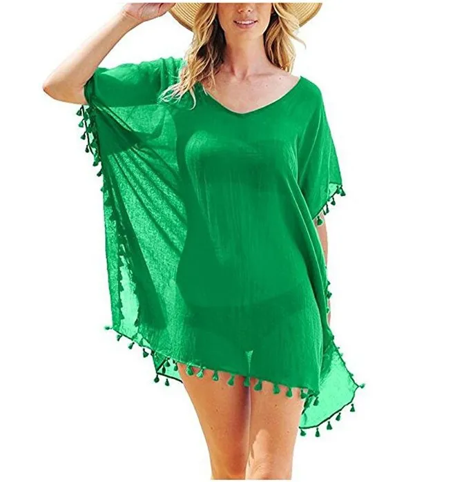 2023 Chiffon Quasten Strand tragen Frauen Badeanzug vertuschen Bade bekleidung Badeanzüge Sommer Mini kleid lose feste Pareo Vertuschungen