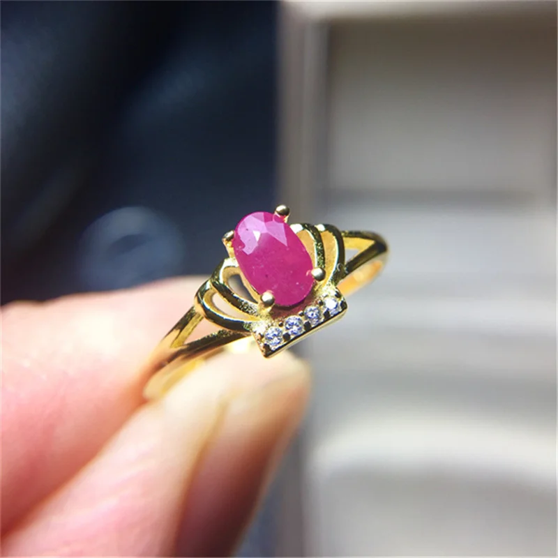

Natural Ruby S925 Silver Crown Shape Ring for Girl Lady Birthday Engagement Gift with Certificate