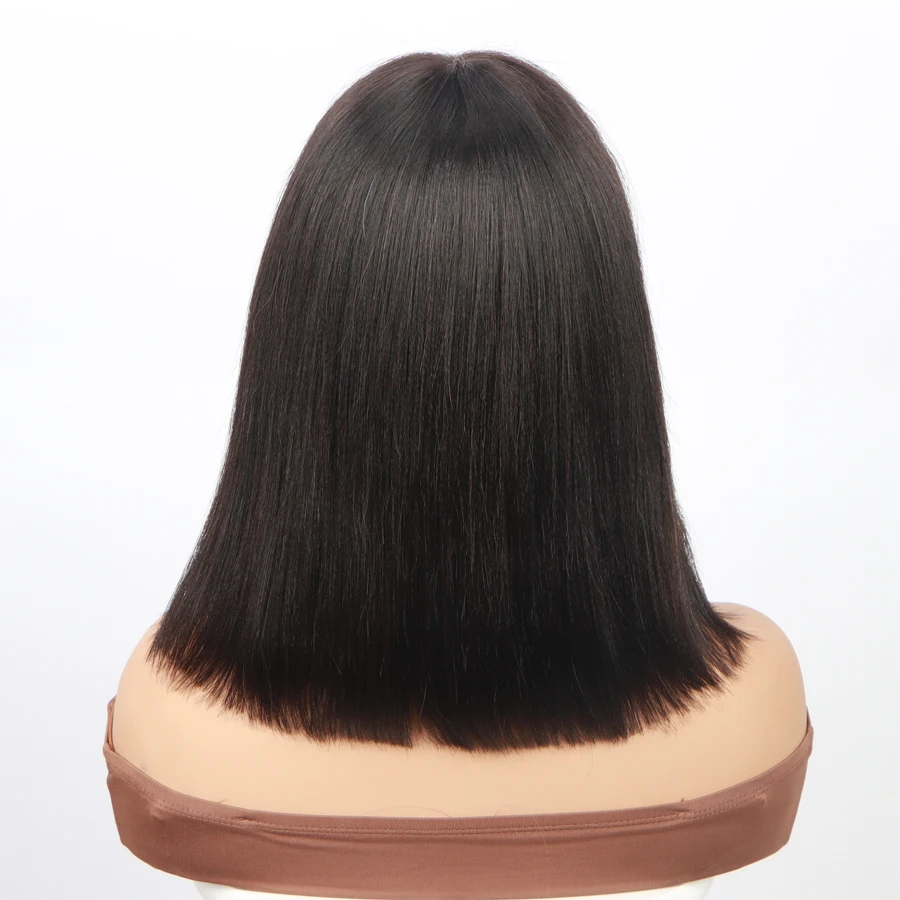 Perruque Bob Lace Wig Brésilienne Naturelle, Cheveux Courts avec Frange, Prêt à Partir, 3x1, pour Femme Africaine