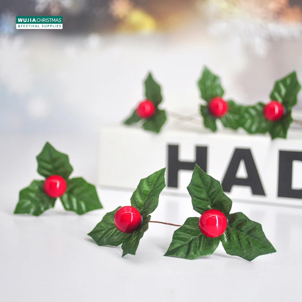 24 Stücke Weihnachten Stechpalmen Blätter Künstliche Kleine Beeren DIY Kranz Blumen Arrangement Hochzeit Party Für Neujahr Geschenke Wohnkultur – Detail 8