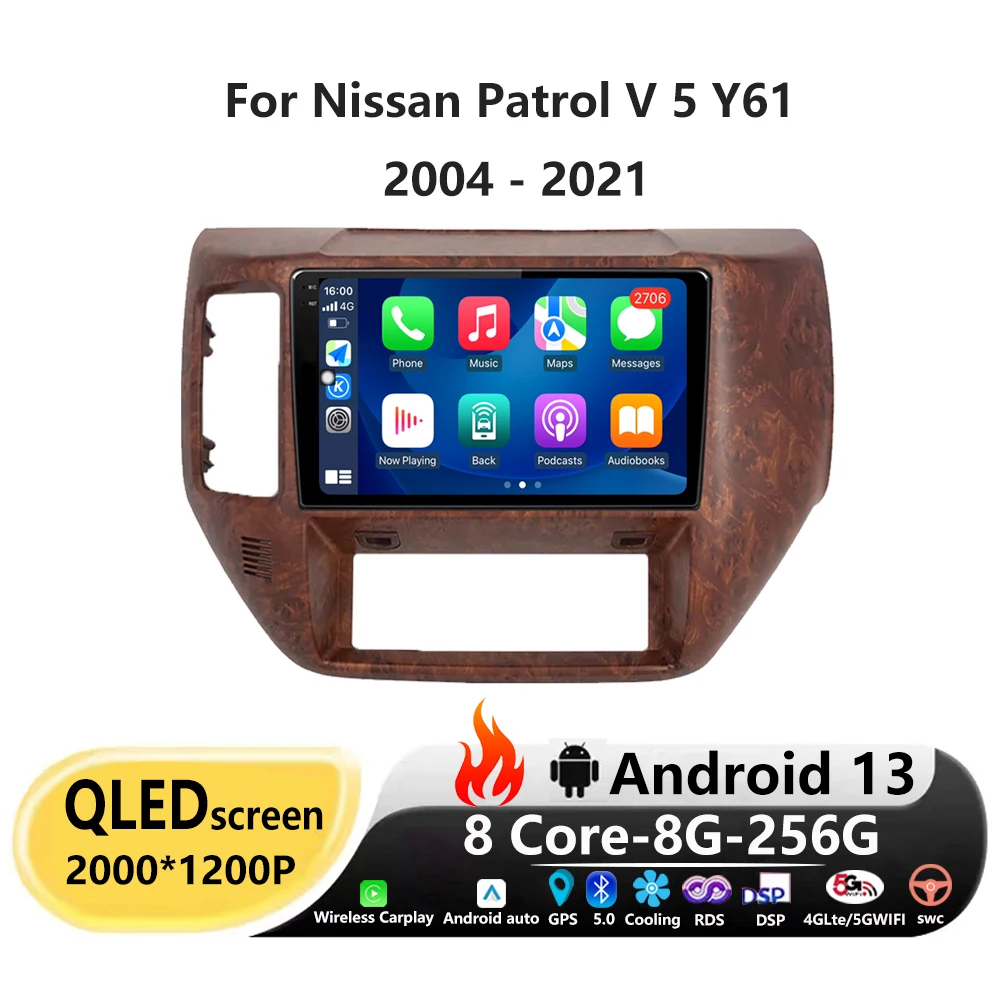 For Nissan Patrol V 5 Y61 2004 - 2021 Car Radio Multimedia Video Player Navigation GPS Android 13 Wireless Carplay 5G BT No 2din