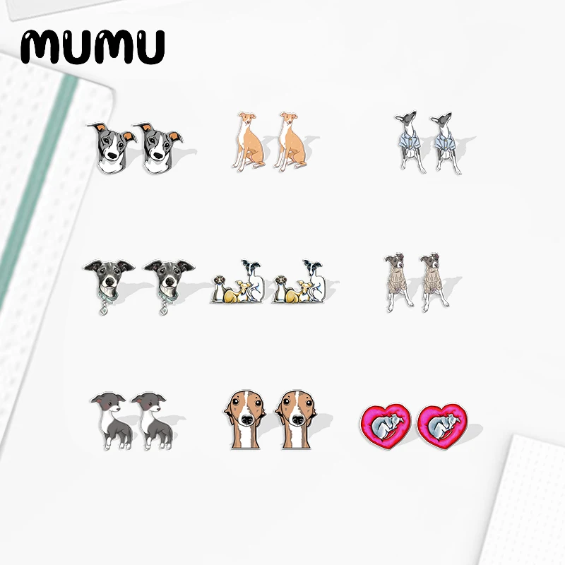 2023 New Italian Greyhound Acrylic Stud Earring Little Dog Handmade Earrings Resin Epoxy Jewelry Gifts Friend