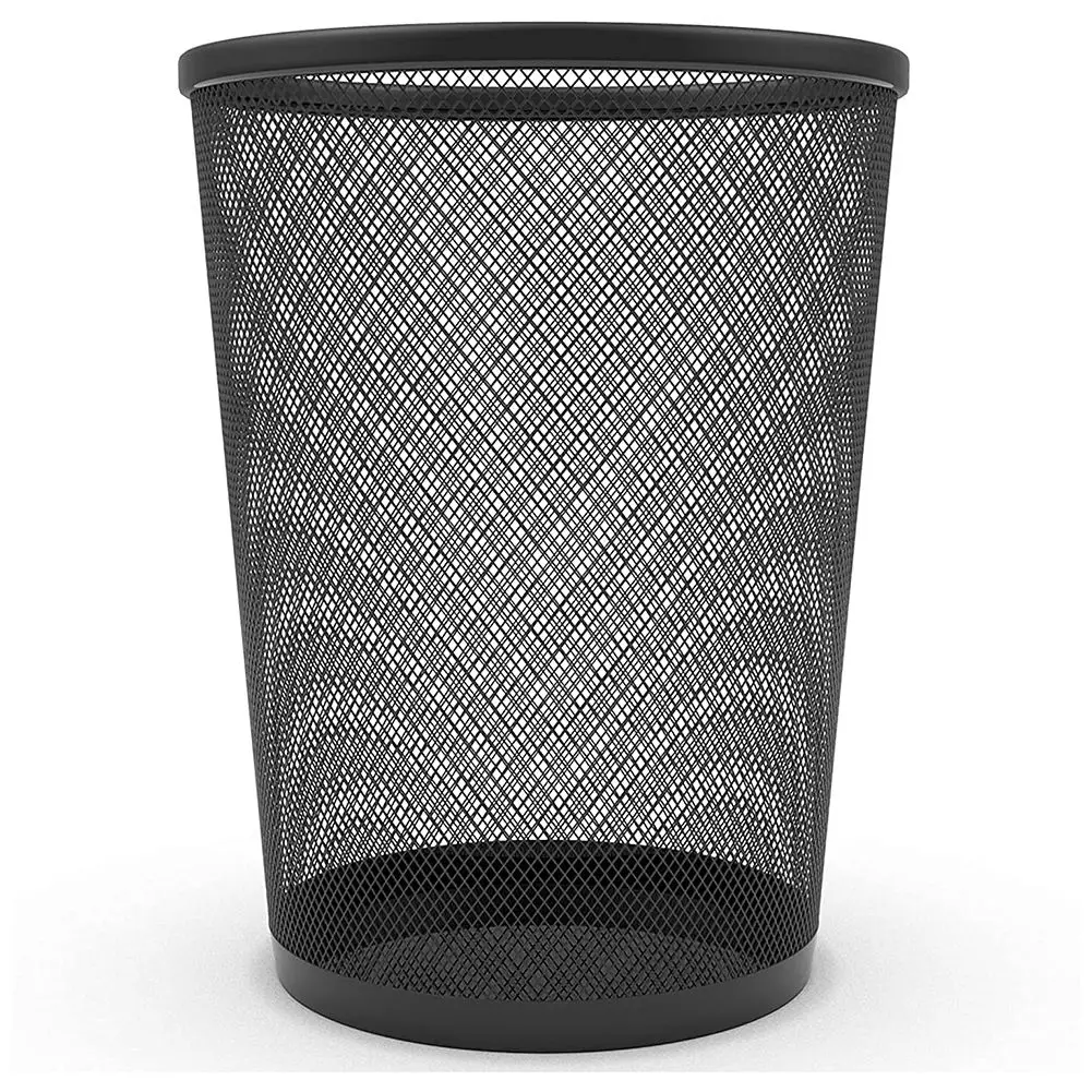 Circular Black Mesh Waste Waste Paper Bin Basket, Metal Trash Bin for Kitchen, Home Offices, Dorm Rooms, Bedrooms 1Pack