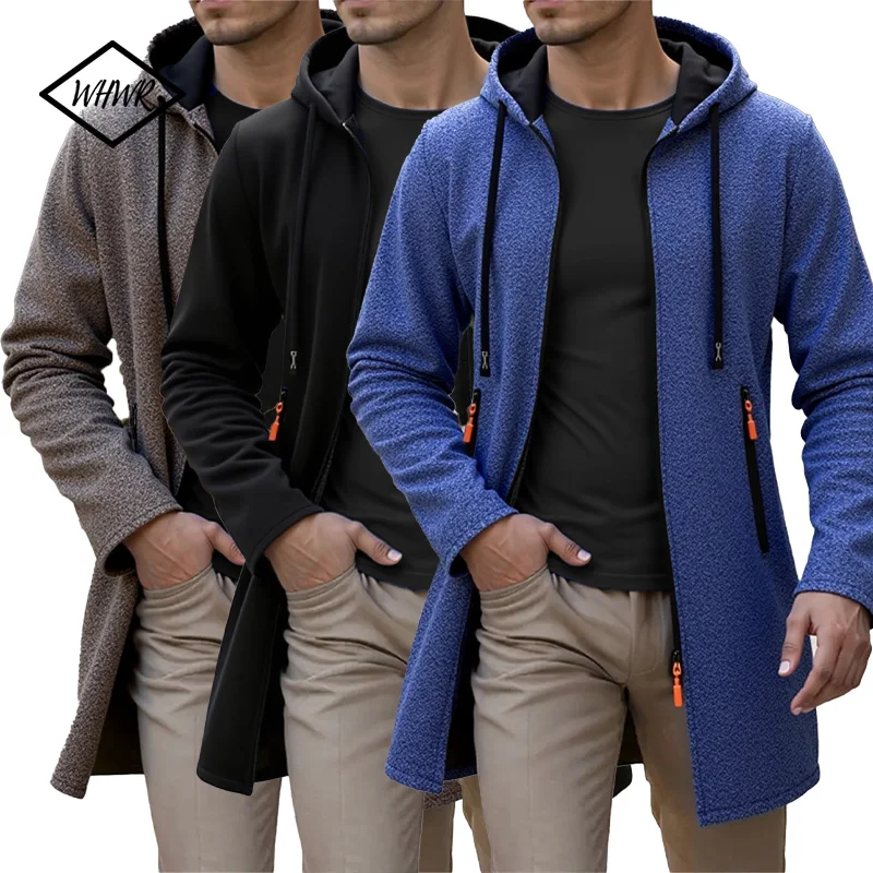 

New Mens Long Sleeve Hooded Sweater for Men Zipper Sweatshirts Oversize Streetwear Warm Solid Color Autumn Jacket Hoodie Men