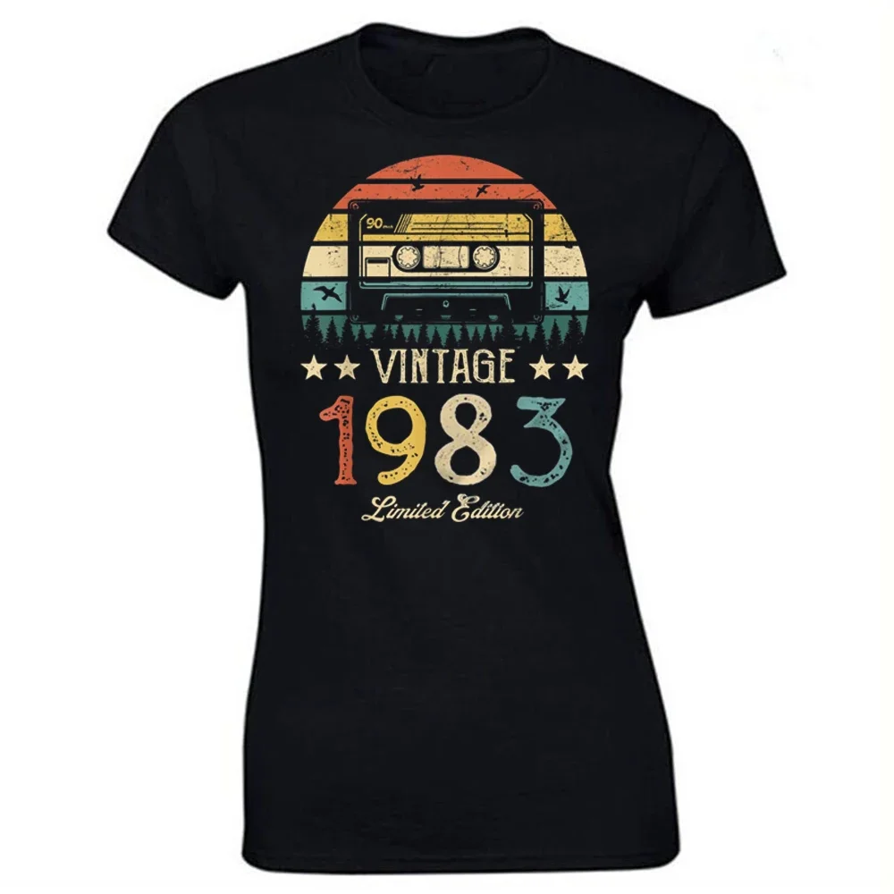 Vintage 1983 Limited Edition Retro Cassette Women T Shirt 41th 41 Years Old Birthday Party Girlfriend Gift Black T-shirt