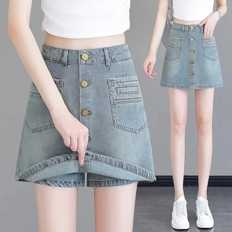 

​ Новинка лета 2026: Женская джинсовая юбка-шорты А-силуэта с высокой талией, утягивающая, модная, с защитой от просвечивания ​