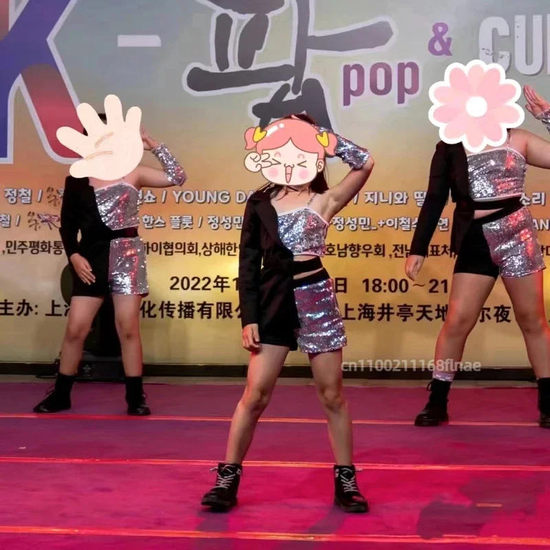 

Детский групповой костюм для джазовых танцев для девочек, модная и крутая детская одежда для выступлений в стиле хип-хоп, комплект для уличных танцев