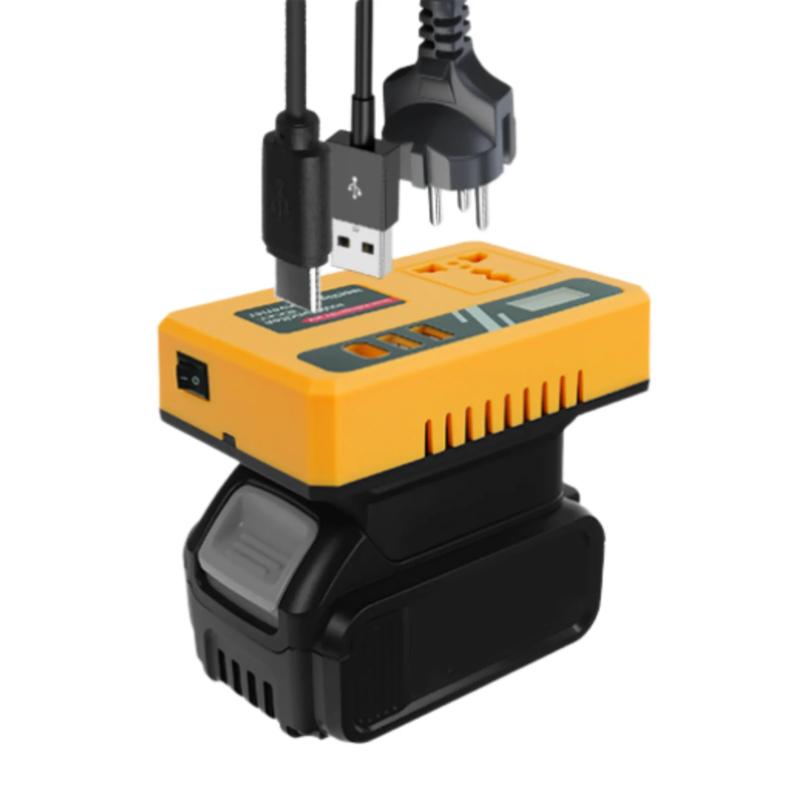 Portable Intelligent Inverter DC 20V to AC 110V-220V 120W USB&Type-c Power Station Generator For Dewalt 20V Battery Pin Adapter