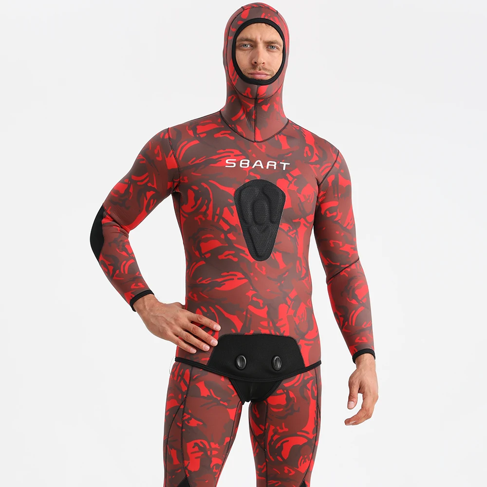 sbart 3mm Hooded Wetsuit Open Cell Cold-Proof and Warm Winter Swimsuit Split Fishing Suit Camouflage Diving Surfing Suit