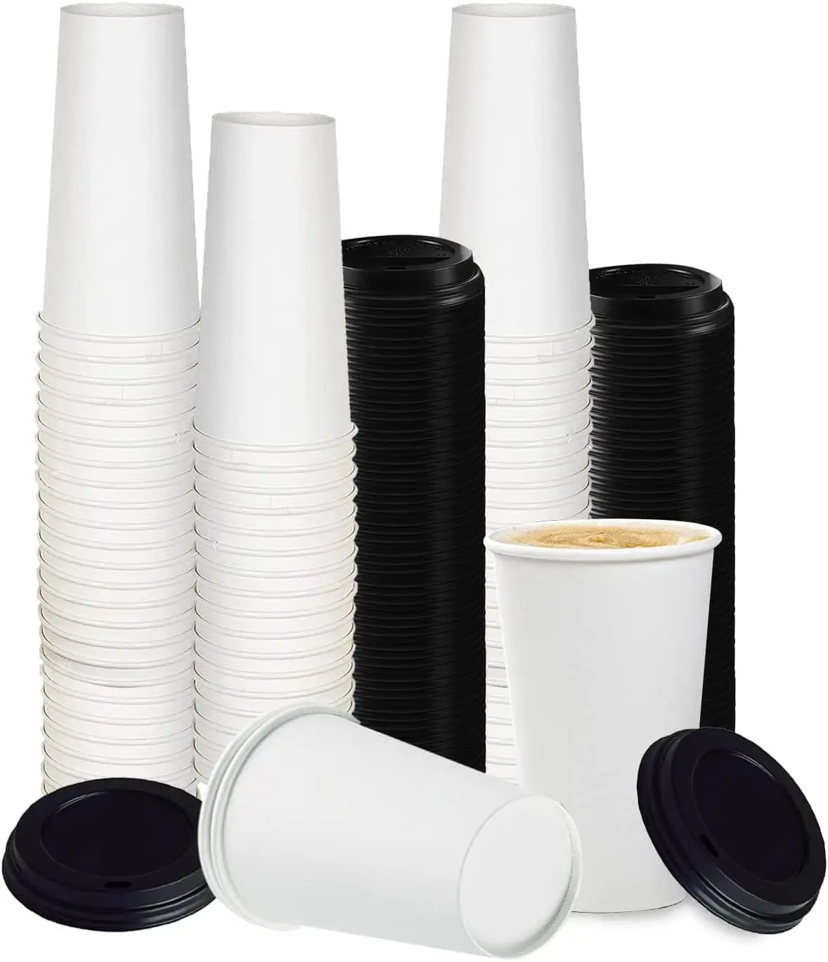 

White Disposable Paper Coffee Cups with Lids (24 OZ, 50 Count) For Hot Beverages, Tea, Espresso, Cocoa - To Go Drink Con