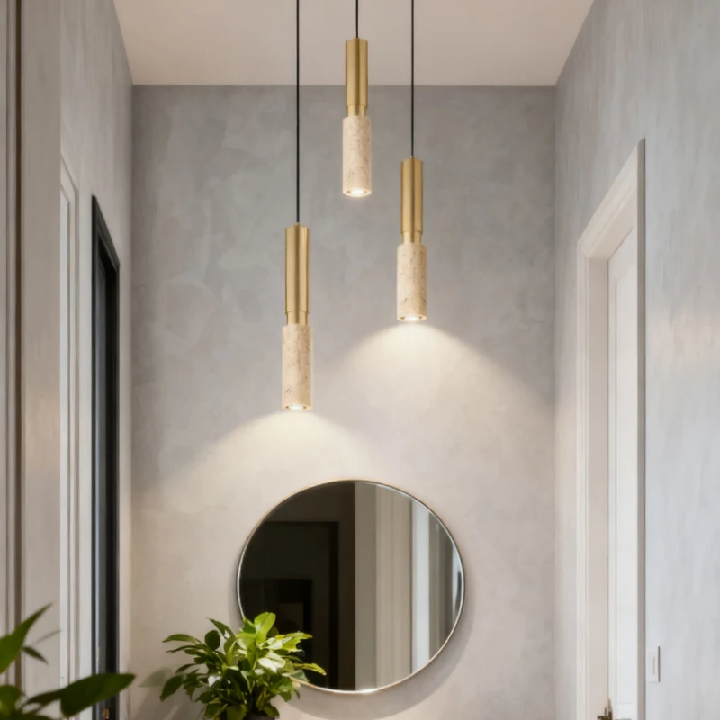 Natural Stone LED Pendant Light New Style Gold Metal Dining Room Bedroom Hanging Lamp Indoor Wire Adjustable