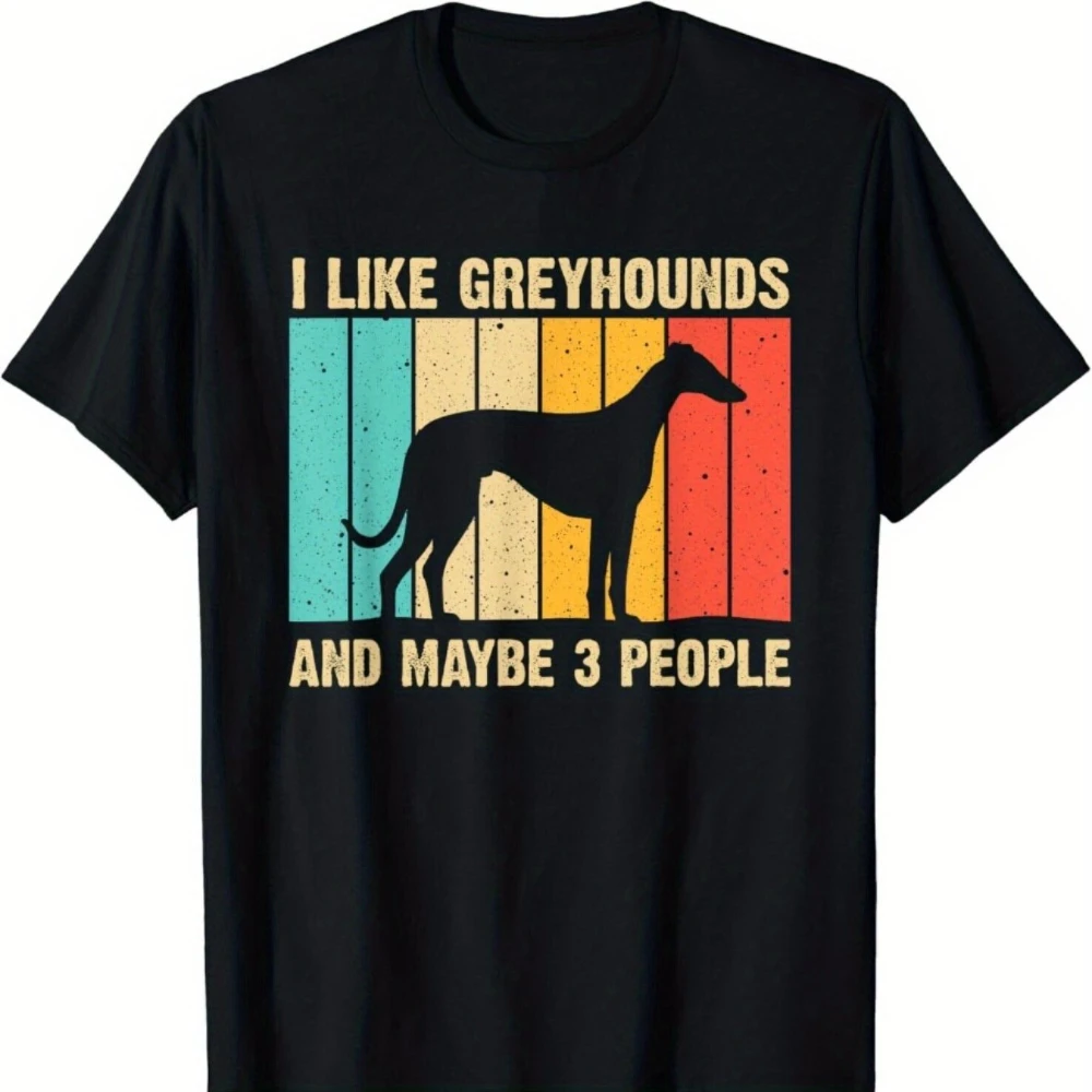Funny I Love Greyhounds Maybe 3 People Graphic T-Shirt Soft Black with Teal Greyhound Dog Design Men's T-shirts for Summer