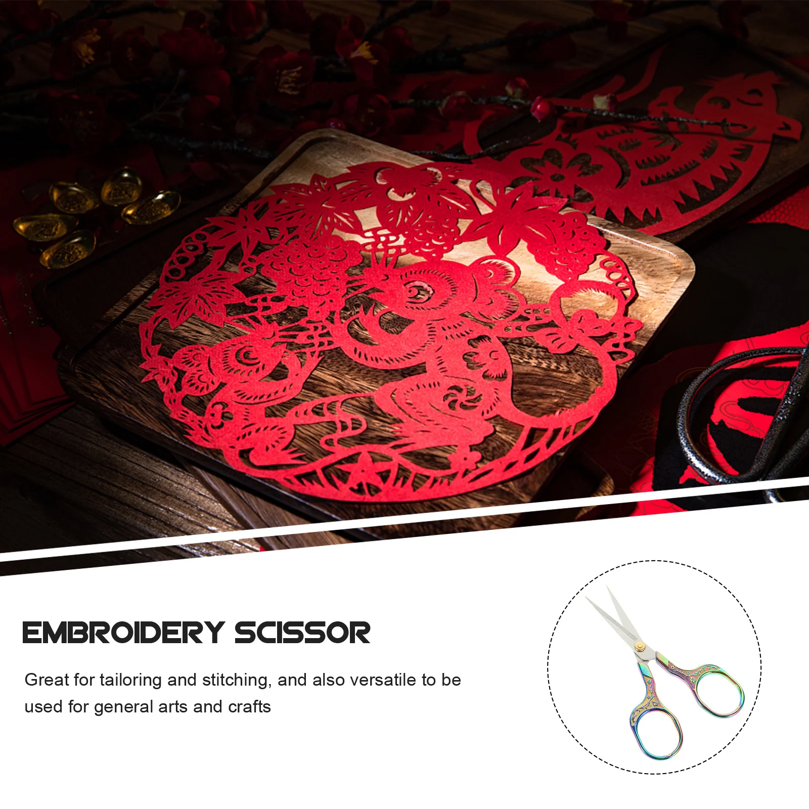 

Vintage Plum Blossom Embroidery Scissor Stainless Steel Ergonomic Handle for Sewing Tailor Thread Cutting DIY Craft Portable