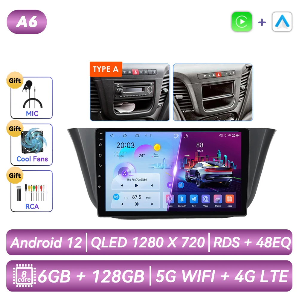 Autoradio met Android-functionaliteit, GPS-navigatie, CarPlay en touchscreen voor Iveco Daily 2013 2014 2015 2016 2017 2018 2019 2020 2021.
