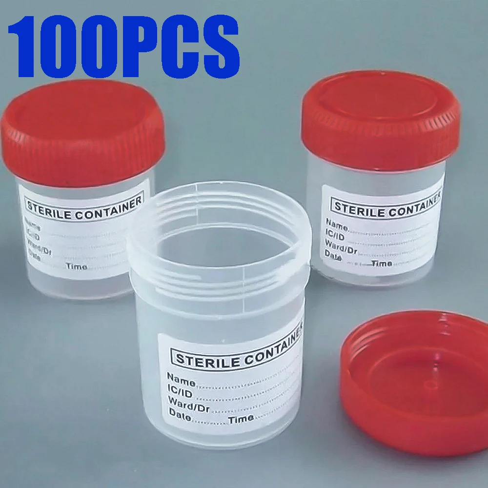 

100Pcs Urine Collection Sample Cup Specimen Bottle Container 60ML Plastic Cup Container for Use