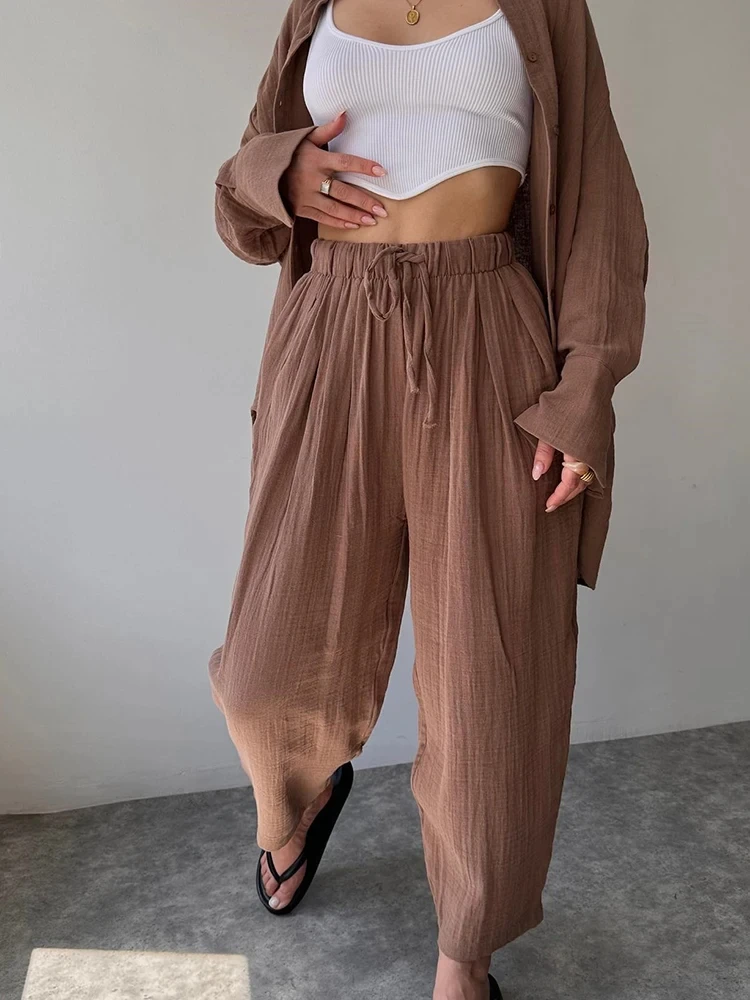 Loungewear Women Pjs Buttons Shirt Loose Soft Wide Leg Trousers Home Suit Two Piece Set for Women Outfits Casual Tracksuit