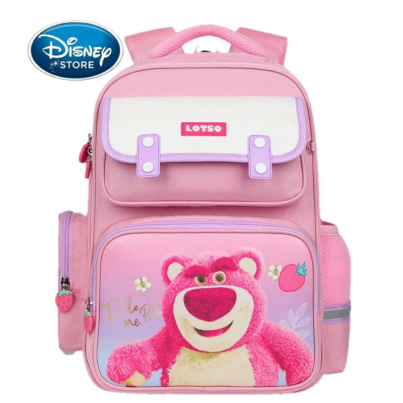 Disney Cartoon Pink Lotso Children Schoolbag Girl Cute Large Capacity Waterproof Kid Protecting The Spine Backpack