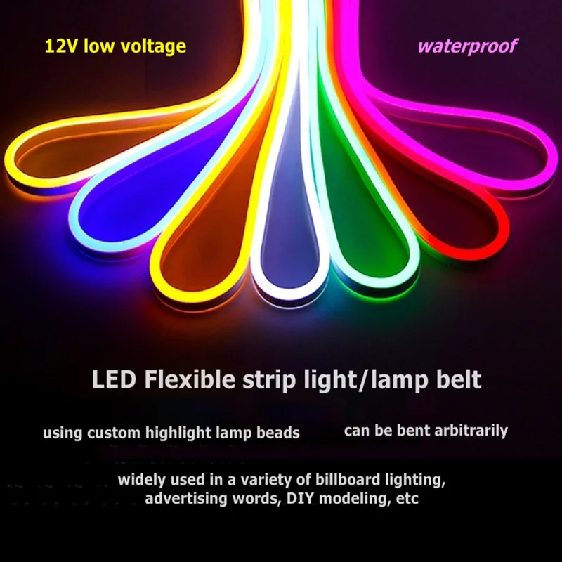 Tira de luces LED de 12V, cinta de lámpara, neón, luz ambiental, hecha de silicona flexible, impermeable, para techo de sala de estar, pasillo, jardín