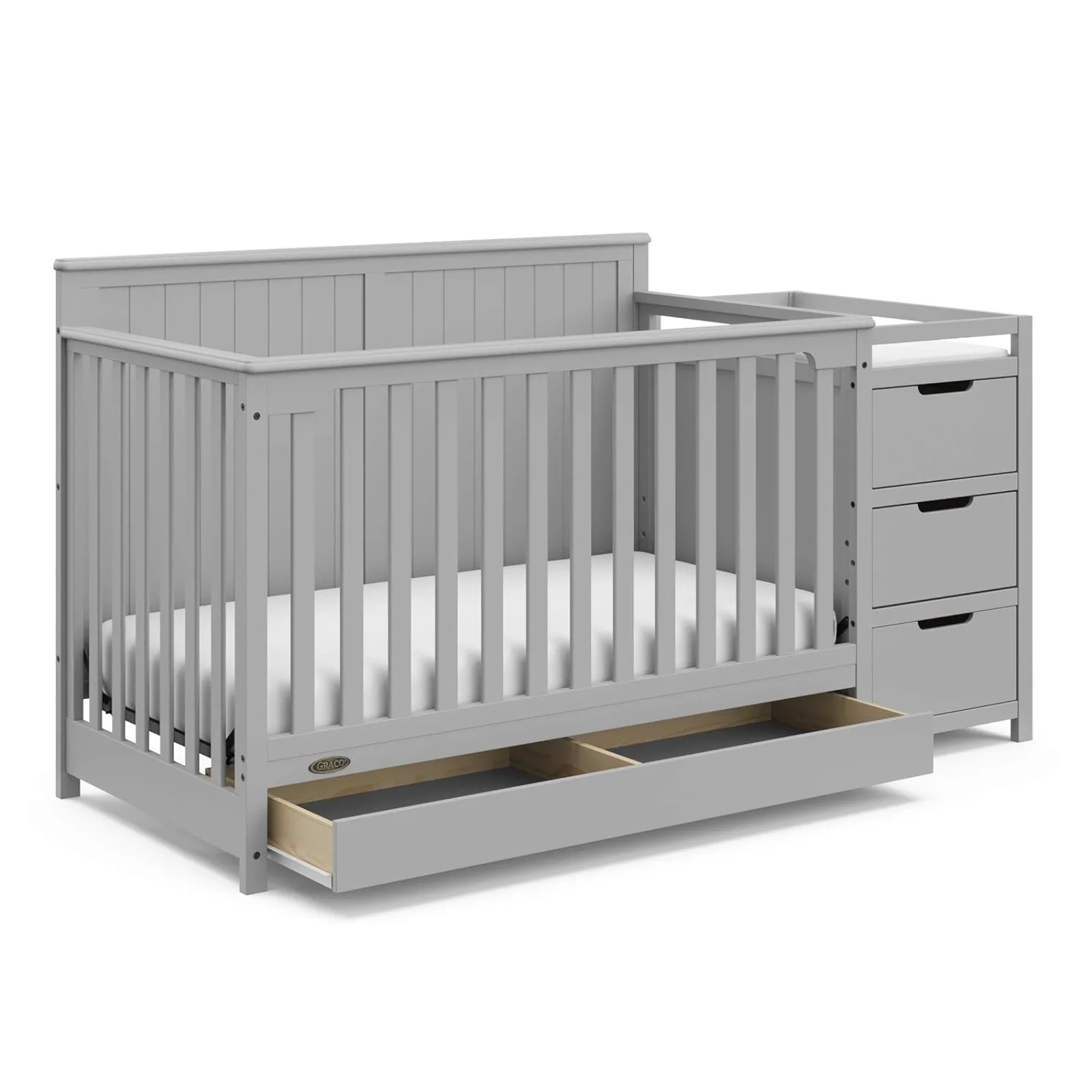 US Hadley 5-in-1 Convertible Crib and Changer with Drawer (Pebble Gray) – Crib and Changing-Table Combo with Drawer,