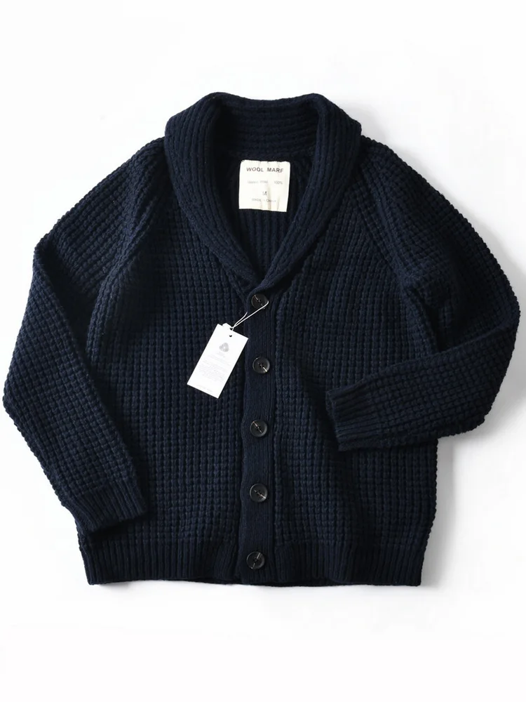 Eu Vintage 100% Wool Chunky Knit Sweater for Men - Yama-otoko Style Autumn Winter Loose Fit Casual Shawl Collar Cardigan Coat