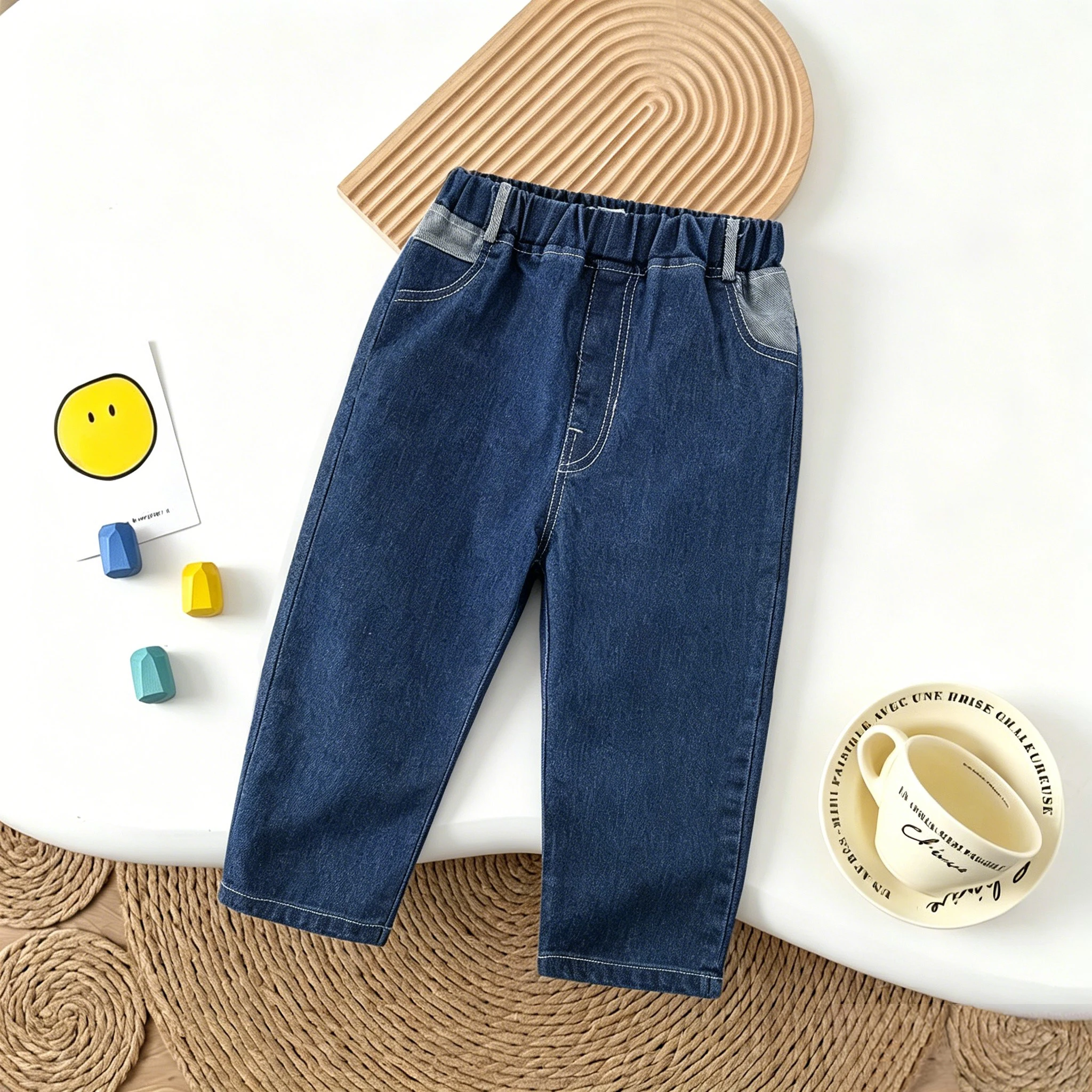 IENENS Boy Jeans Spring Fall Kids Straight Casual Trousers Solid Color Denim Pants For 5-6 Years Old