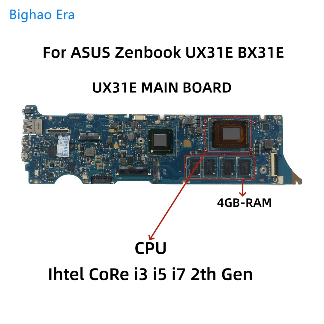 

UX31E MAIN BOARD For Asus Zenbook UX31 BX31E UX31E Laptop Motherboard With i3 i5 i7 CPU 4GB-RAM PN:60-N8NMB4F00 60-N8NMB4C00-B01