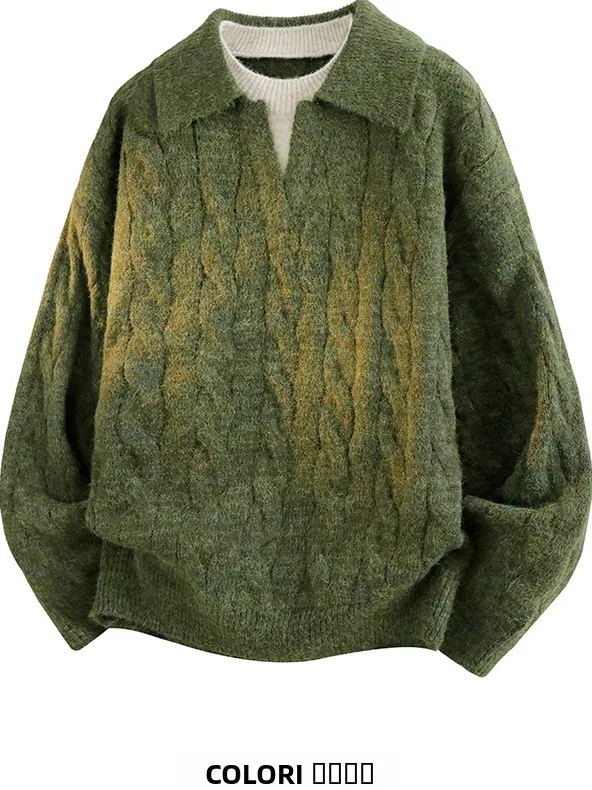 

American Retro V-Ne Knitwear Loose Casual Sle Polyester Fiber Long Sve Sweater for Men Autumn Winter Season Casual Wear