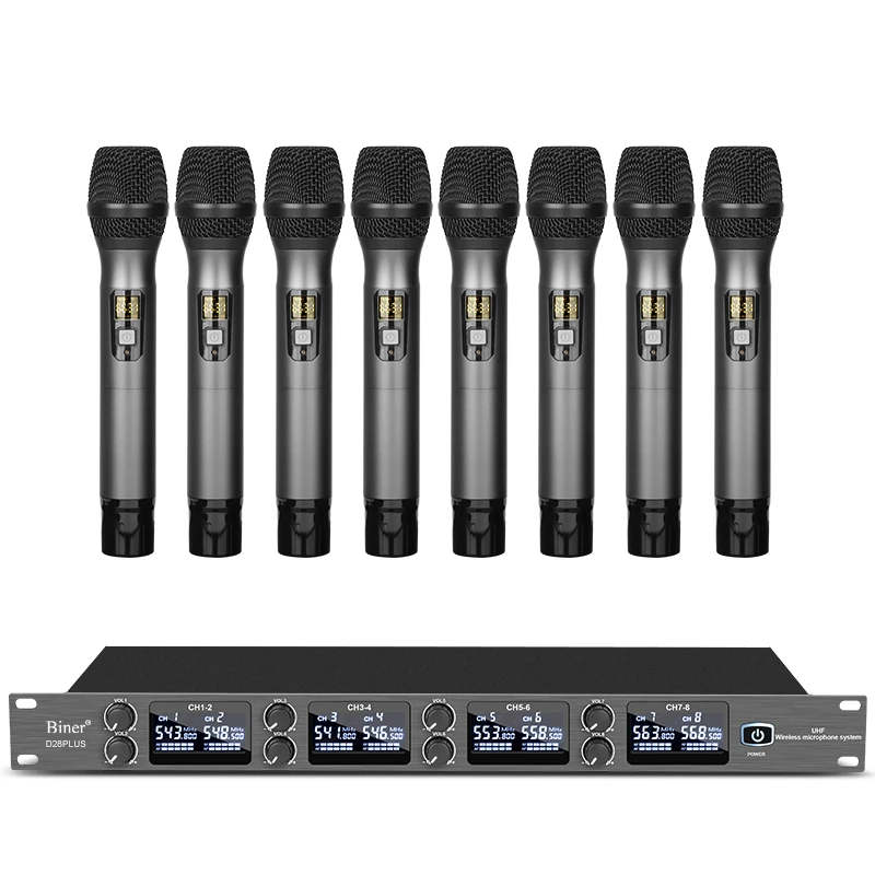 D28PLUS Noise Cancelling 8 Channel UHF Wireless Handheld Microphone Professional Microphone System Karaoke Concert Mic
