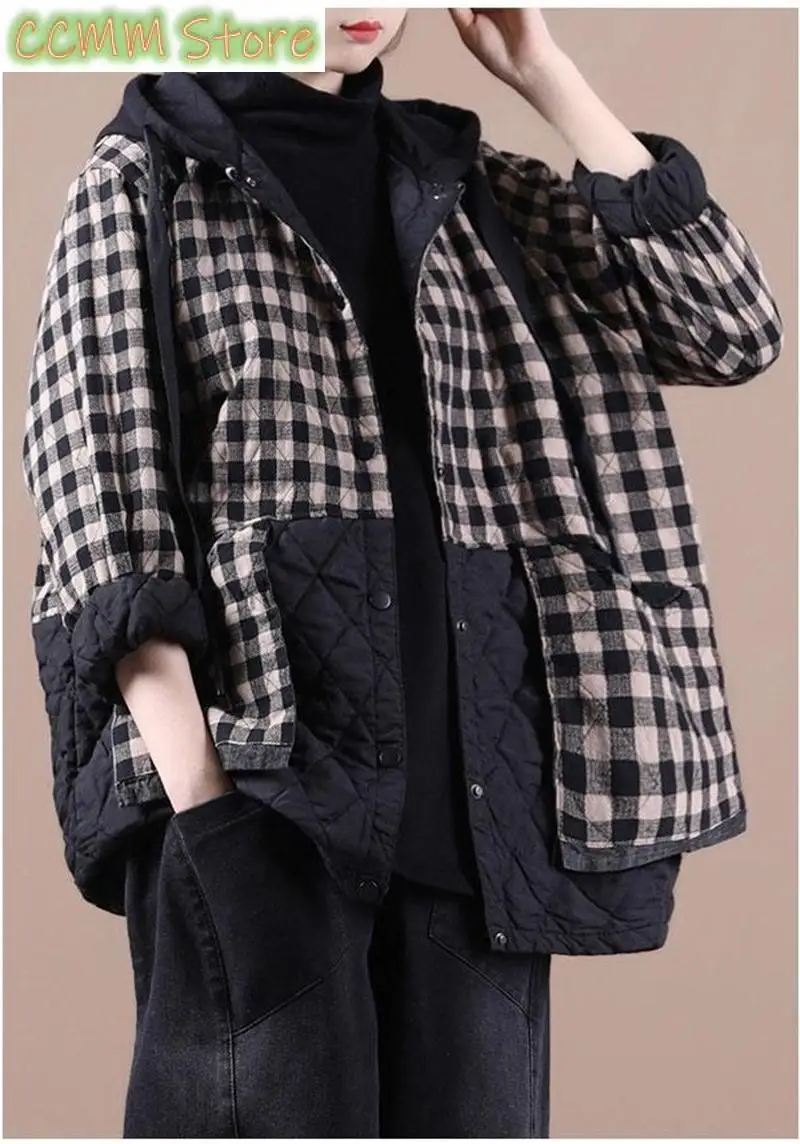 Winter Women's Parkas New Korean Hooded Loose lattice Coat Female Fashion Parkas  Down Cotton Coats Women Outwear