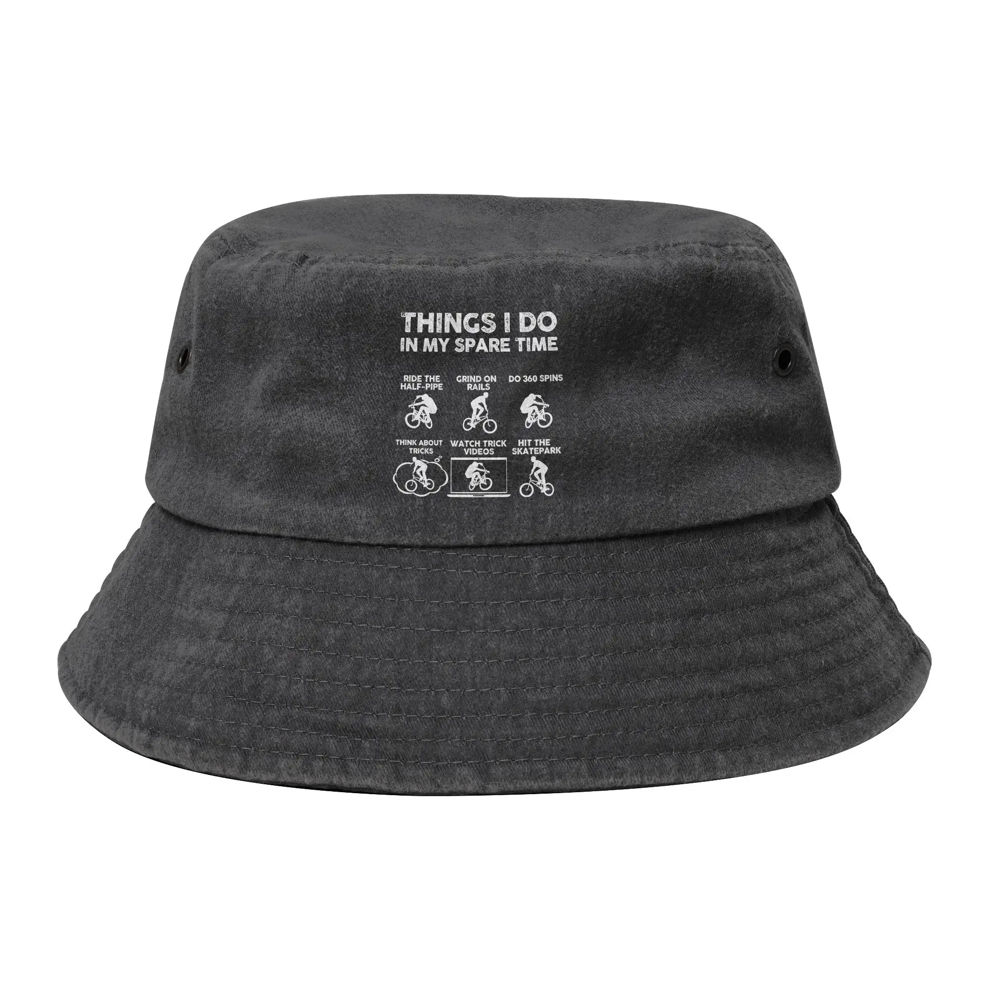 Things I Do In My Spare Time Bike Bucket Hat Unisex Outdoor Sport  Distressed Denim Washed Fishing Cap Summer Panama Hat