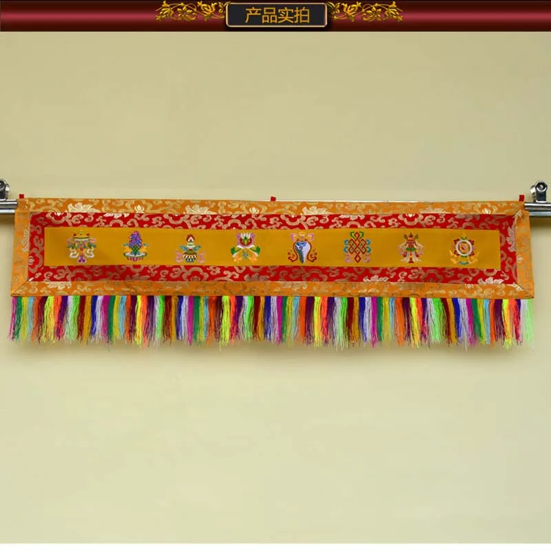 Wholesale Buddhism Tibet Nepal family Temple Altar Eight auspicious symbols Embroidery wall Door header banner curtain draperies