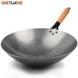 Iron Wok Traditional Handmade Iron Wok Non-stick Pan Non-coating Gas Cooker Cookware
