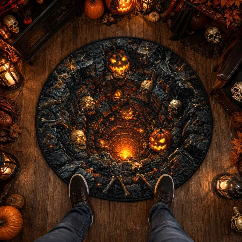 Spooky Monster Mouth Circle Rug Living Room Bedroom Entrance Foyer Floor Mat Hallway Home Decor Area Rug Door Side Carpet