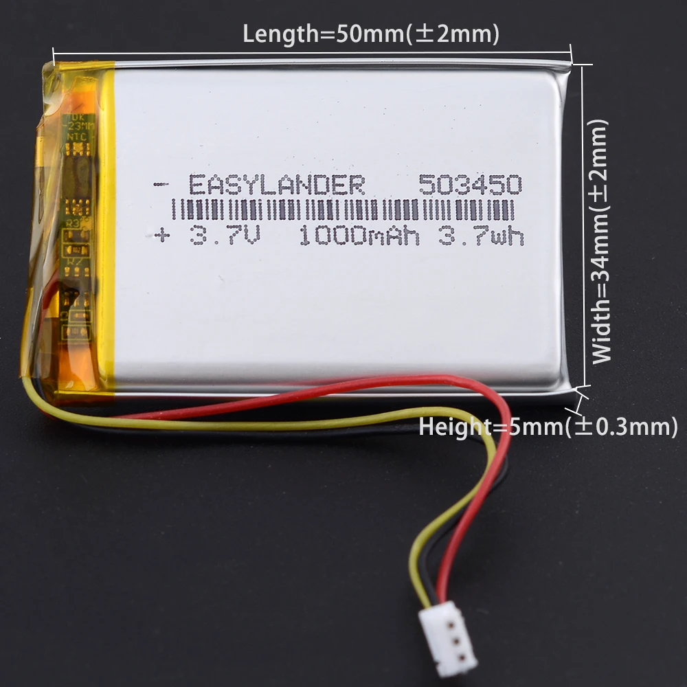  €3 VAT Include 10Pcs  MX1.5 3P 503450 3.7V 1000mAh Rechargeable Li-Polymer Li-ion Battery Lipo Batteries With Silicone Wires