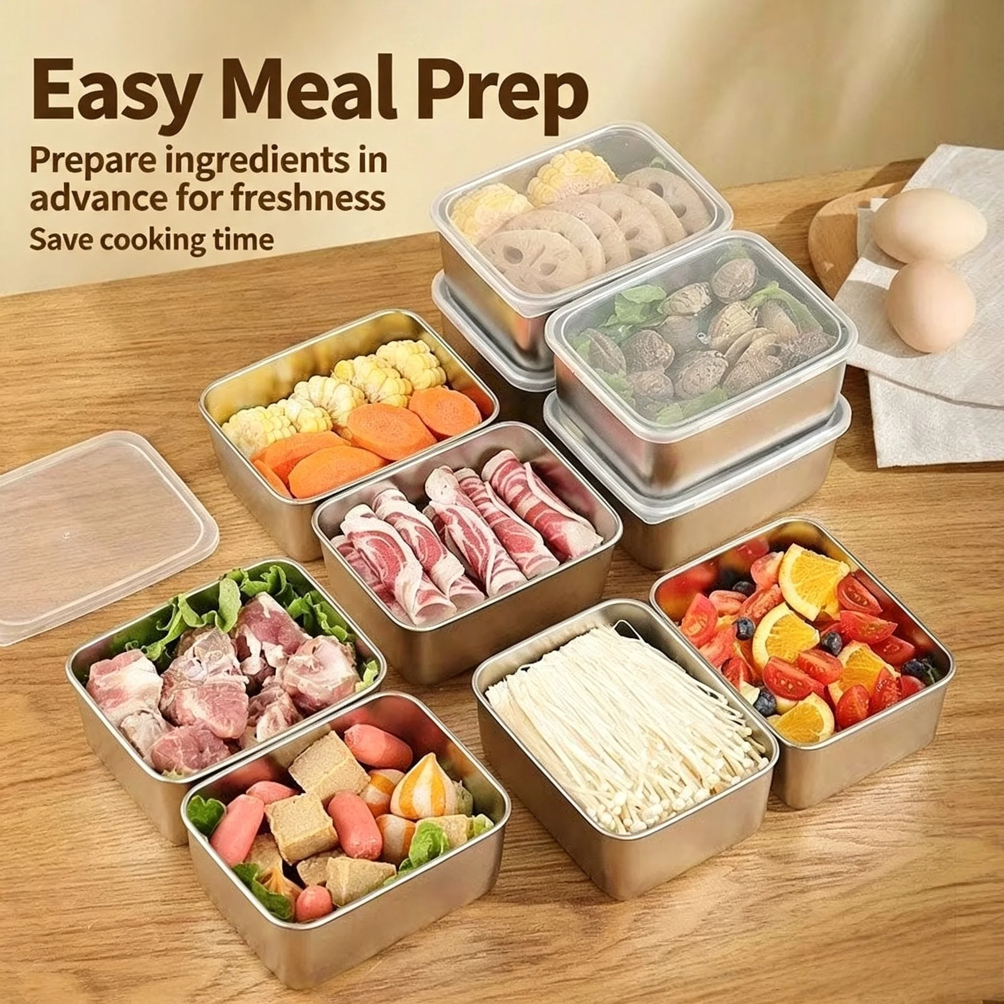 Stainless Steel Crisper Fresh-keep Food Container Rectangle Picnic Bento Tray Refrigerator Freezer Storage Box Restaurant Plate