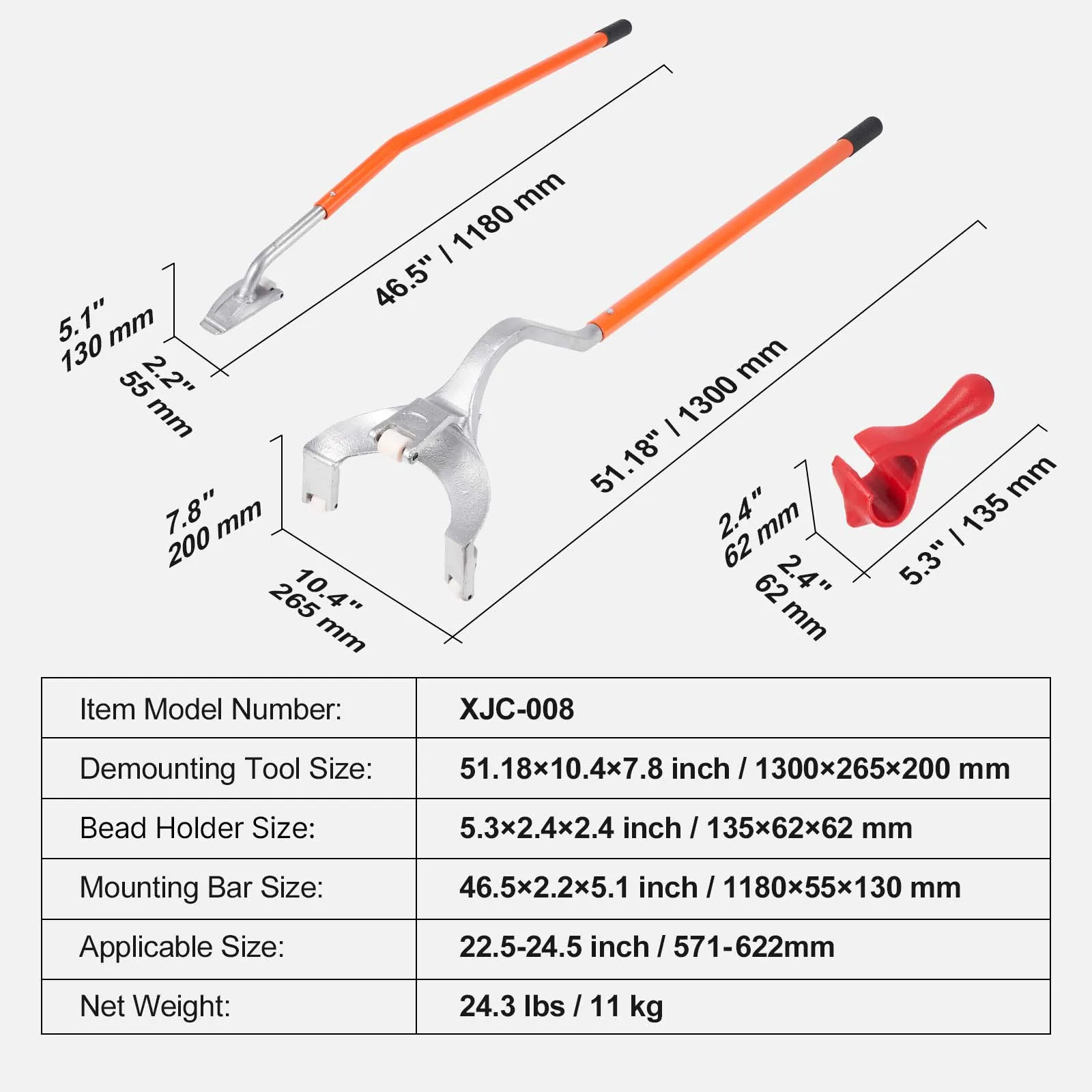 VEVOR Tire Mount Demount Tool 22.5"-24.5" Manual Steel Tire Changer Mount Demount Removal Tool Changing Tools Tubeless Tire