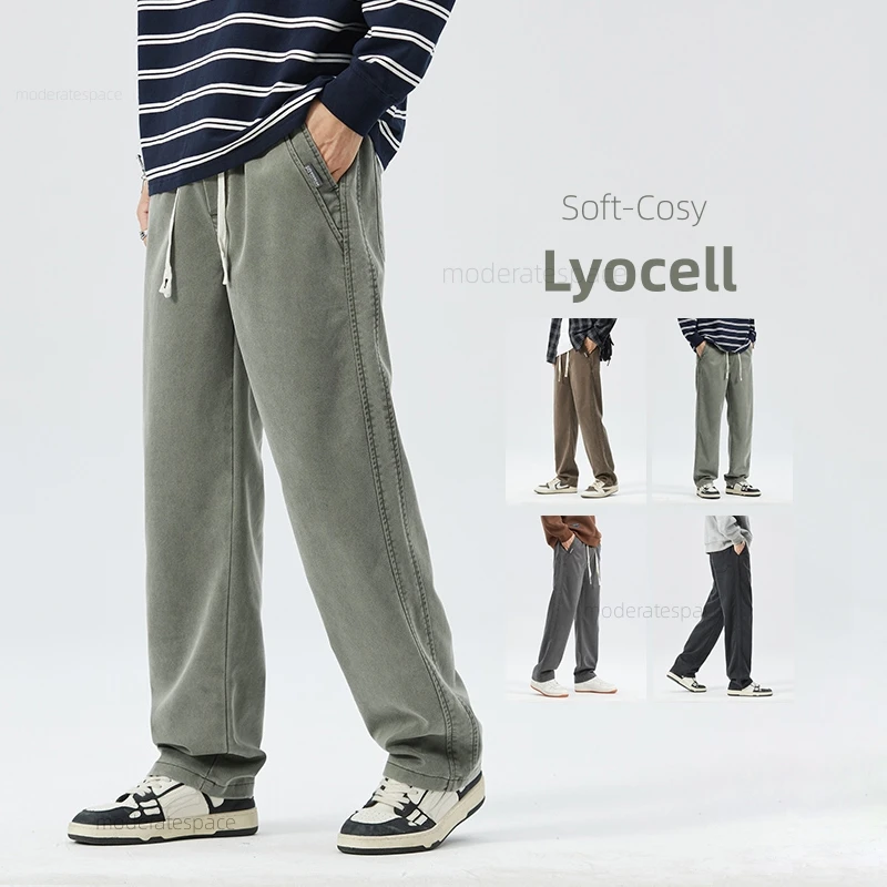 High Quality Lyocell Jeans Men Elastic Waist Korean Fashion Y2k Pants Casual Baggy Denim Trousers Male Oversized M-5XL