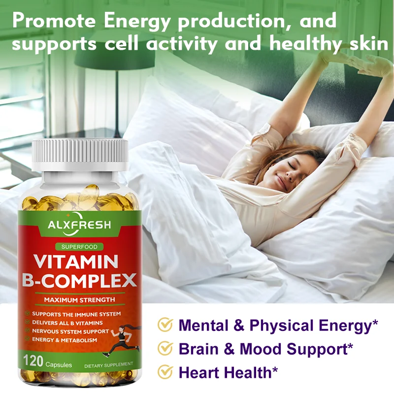 B-Complex Vitamins (B12 B1 B2 B3 B5 B6 B9 Folic Acid &Biotin) Capsule Liver, Immune System, Energy Support Nutrition Supplement