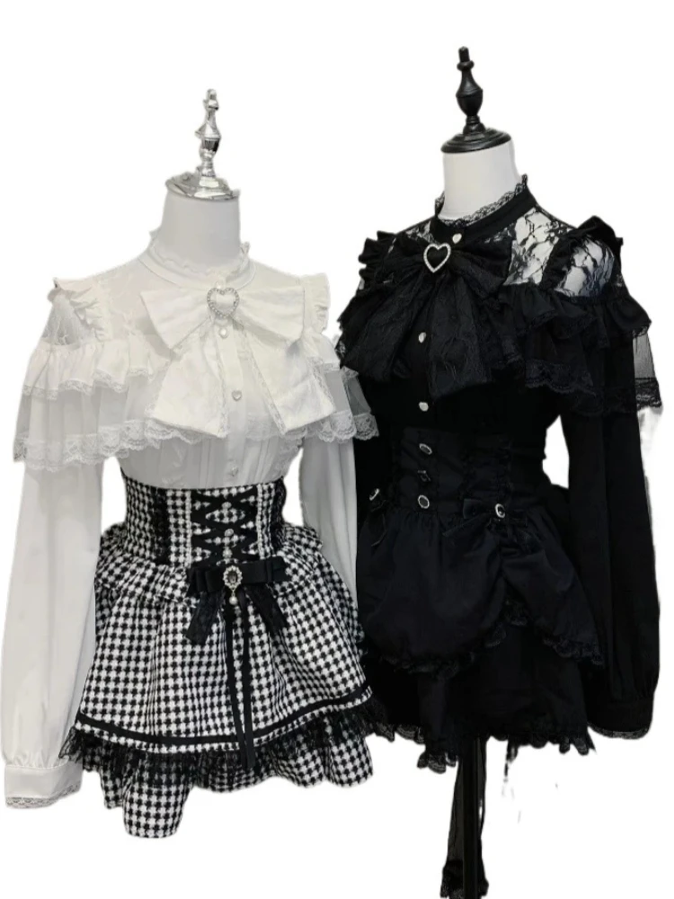 

2026 японская клетчатая юбка в стиле Лолиты для женщин, милая Harajuku Jupe с высокой талией и бантом, милые мини-юбки трапециевидной формы с бисером Saia