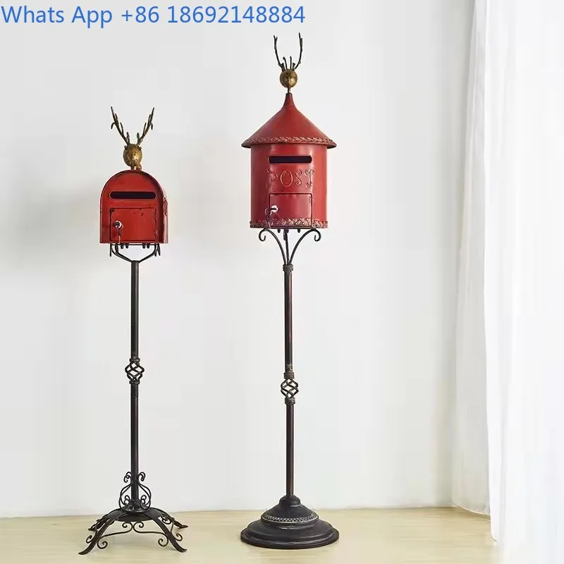 Iron Art Floor-Standing Tall Mailbox Iron Bucket Flower Stand Courtyard Garden Balcony Terrace Creative Flower Stand