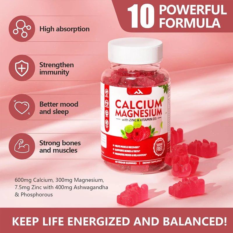 

Calcium, Magnesium, Zinc and Vitamin D3 Supplements for Bone, Muscle and Immune Health, Vegetarian -60 Pills