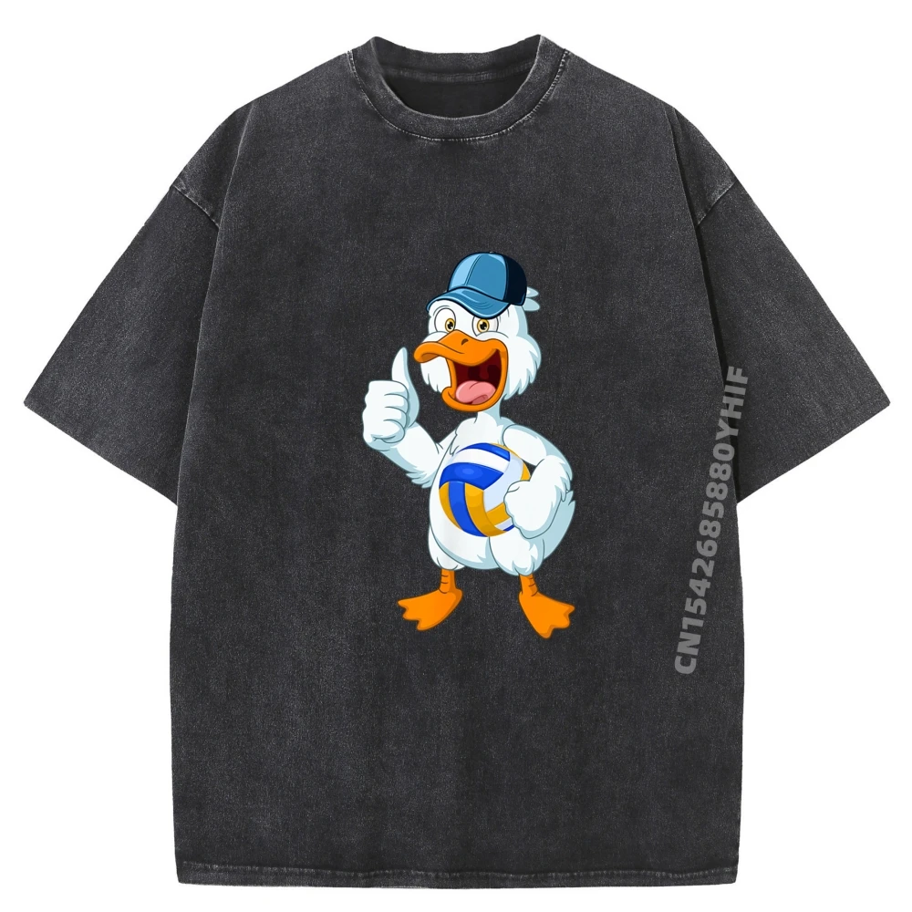 

Duck Playing Volleyball Costume Volleyball Player Family Teeshirt Vintage T Shirts Harajuku Washed Comfortable T-shirt
