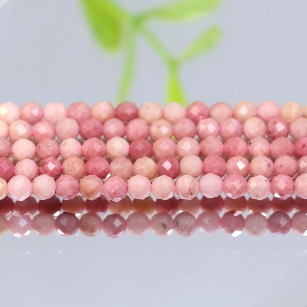 Natural Stone Faceted Pink Rhodonite Jaspers Round Loose Spacer Bead for Jewelry Making 15