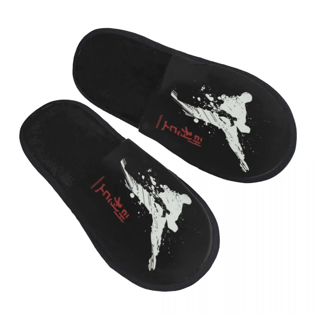 Taekwondo Kick Guest Slippers for Bathroom Women Custom Print Fighter Martial Arts House Shoes