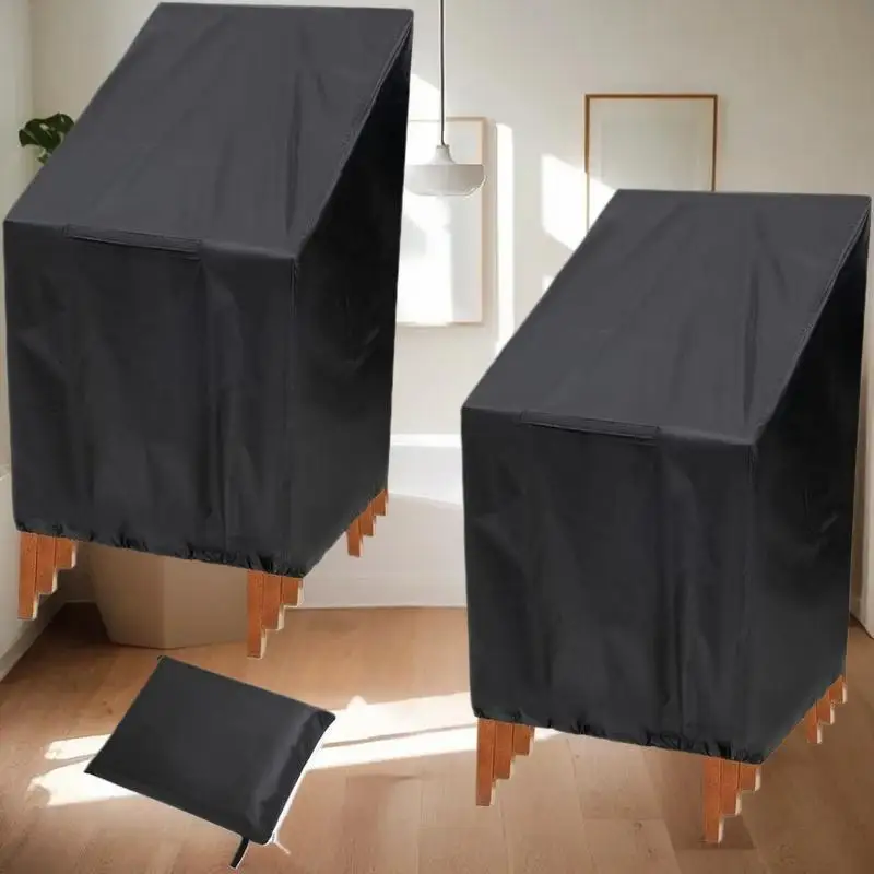 Waterproof Garden Chair Covers 210D Oxford Fabric Outdoor Stackable Chairs Protector UV Resistant Black Furniture Cover