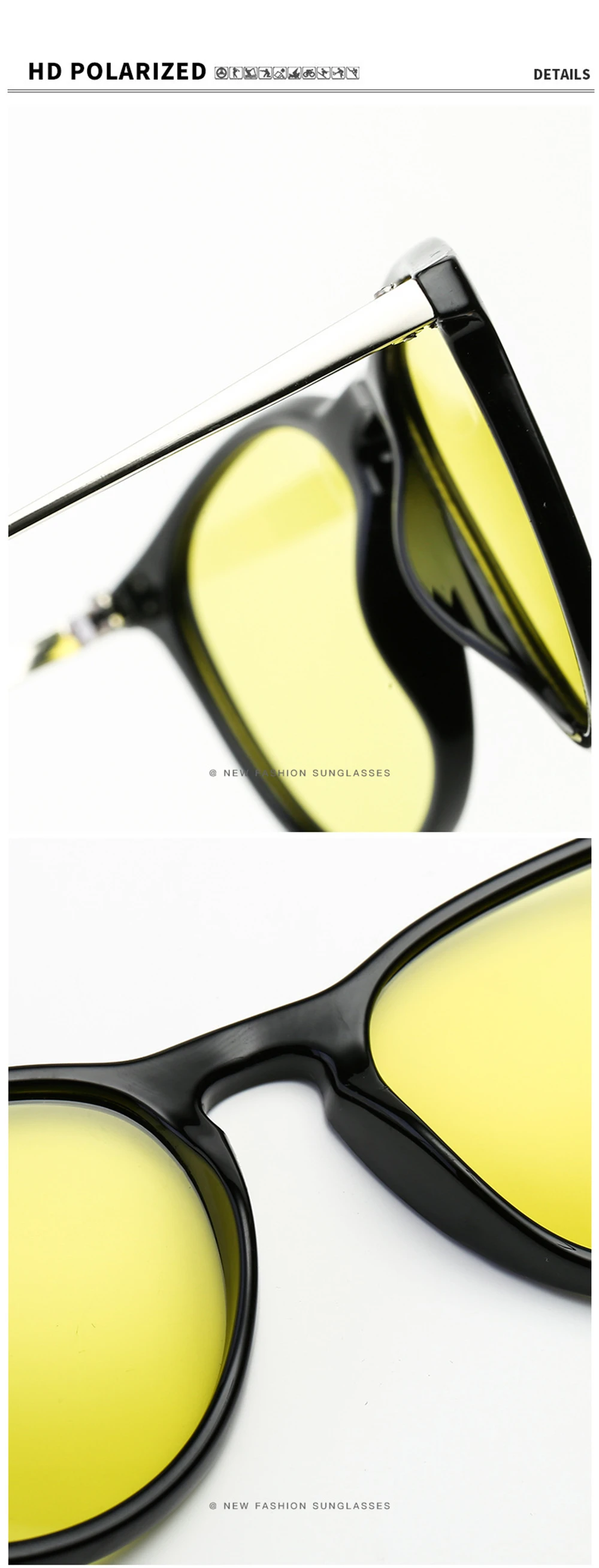 VIVIBEE Photochrome Nachtsichtbrille für dunkles Fahren, für Männer und Frauen, polarisierte Sonnenbrille, UV400, quadratische Farbwechselbrille – Detail 4