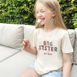 big sister 2025 print Retro kids t-shirt Pregnancy announcement tee casual fashion short sleeve child tees shirt summer clothes