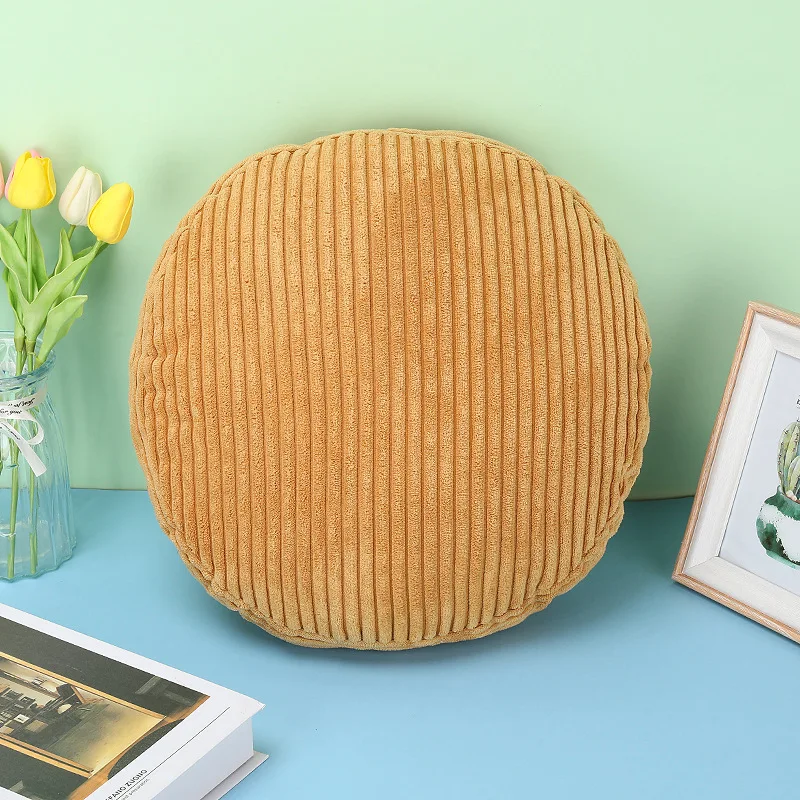 

40Cm Round Corduroy Body Pillow Chair Neck Cushion Thickened Soft Cotton Stripe Office Backrest Home Decor Pillow for Sofa Floor