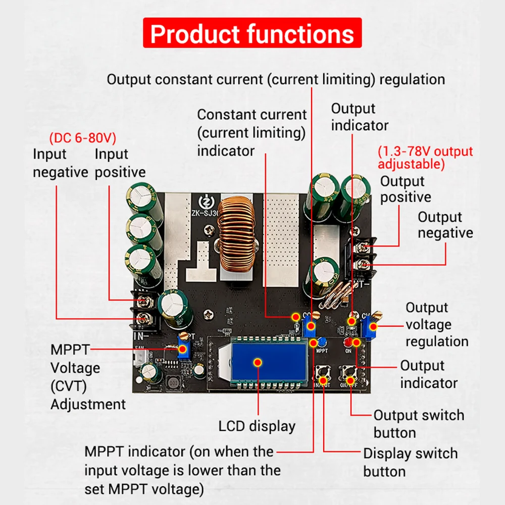 DC6-80V To DC1.3-78V 700W High-power Automatic Buck-boost Power Module Solar Battery Charging MPPT Over Power Protection