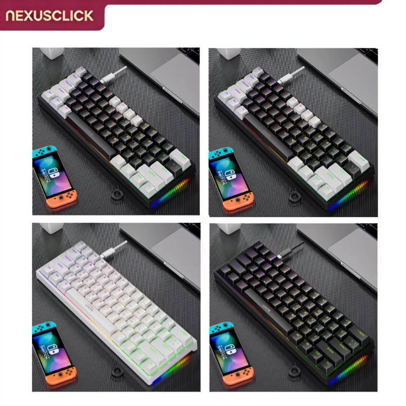 NexusClick K620 Mini 60% Mechanical Gaming Keyboard,Hot Swappable Switch RGB Wired Keyboard,Ergonomic PBT Keycap for Game Office